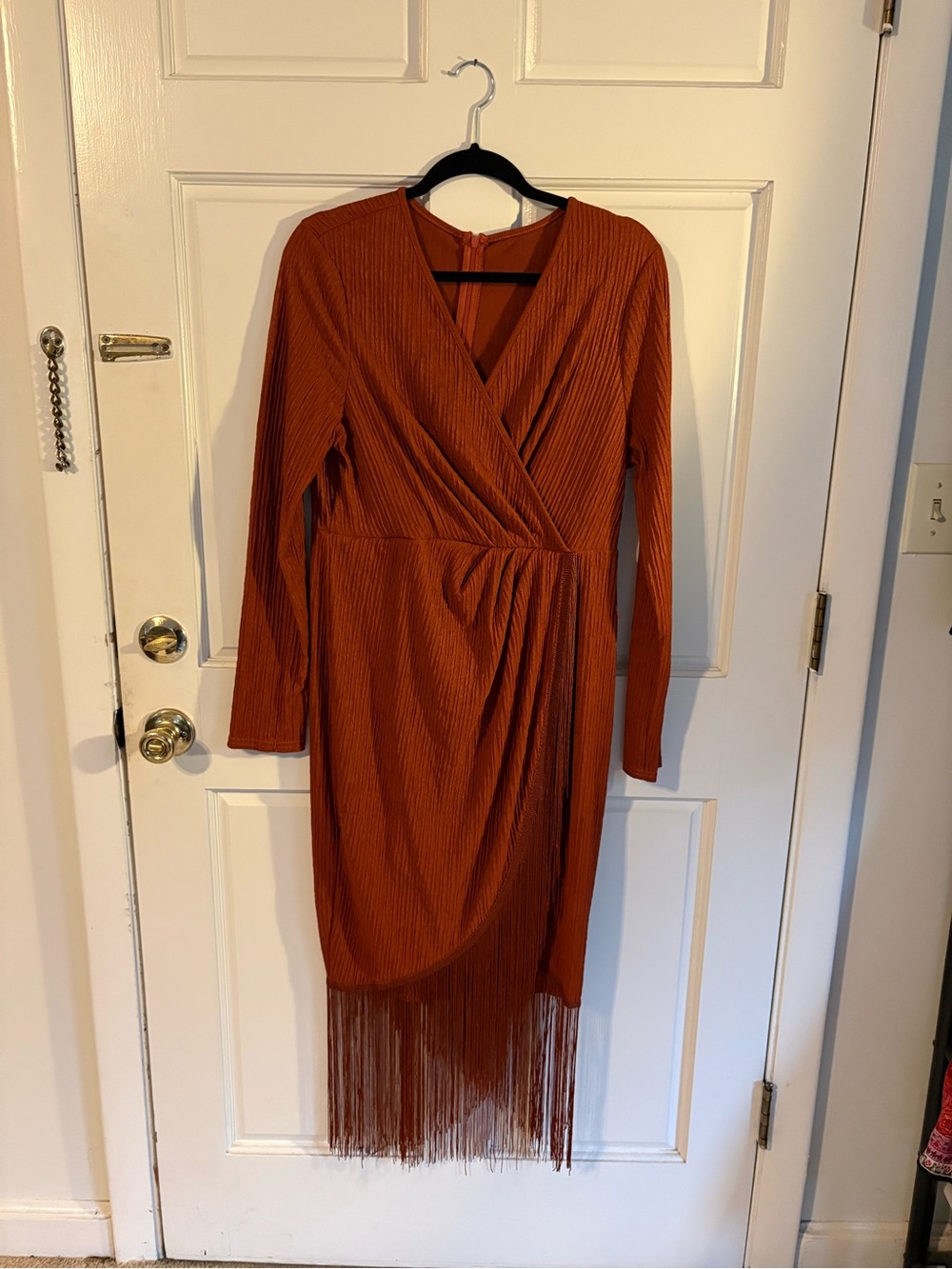 Rust Fringe Wrap Midi Dress - Women